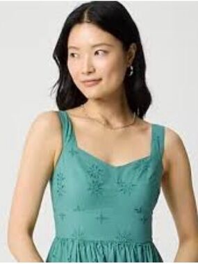 #747 J. Crew NWT Teal Embroidered Linen Sundress fully lined